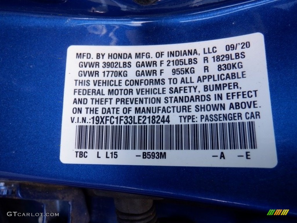 2020 Civic EX Sedan - Aegean Blue Metallic / Black photo #29