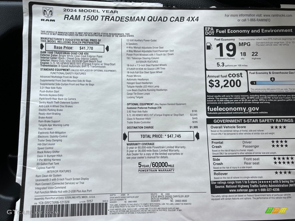 2024 Ram 1500 Tradesman Quad Cab 4x4 Window Sticker Photos