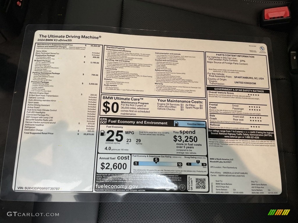 2024 BMW X3 sDrive30i Window Sticker Photo #146561461