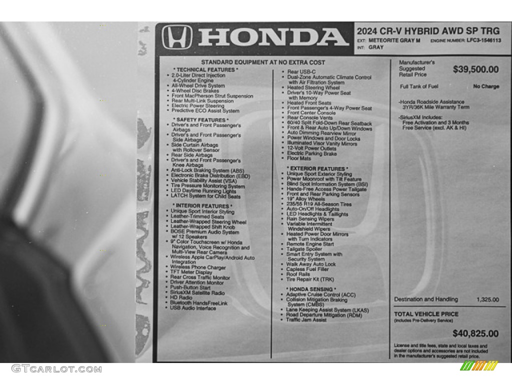 2024 Honda CR-V Sport Touring AWD Hybrid Window Sticker Photos