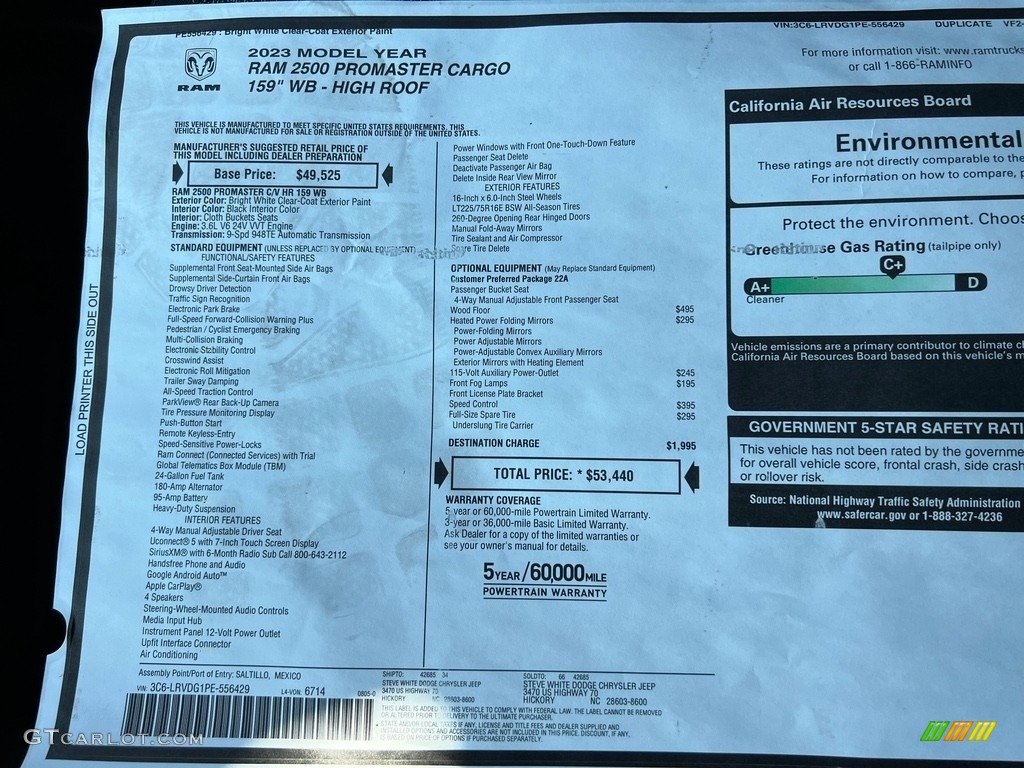 2023 ProMaster 2500 High Roof Cargo Van - Bright White / Black photo #23