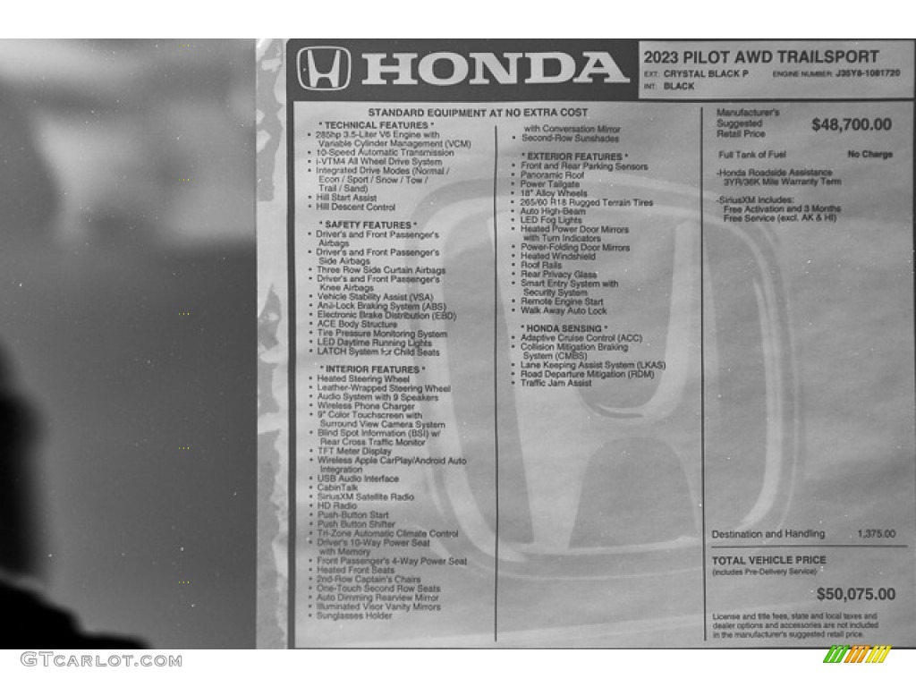 2023 Honda Pilot TrailSport AWD Window Sticker Photo #146563771