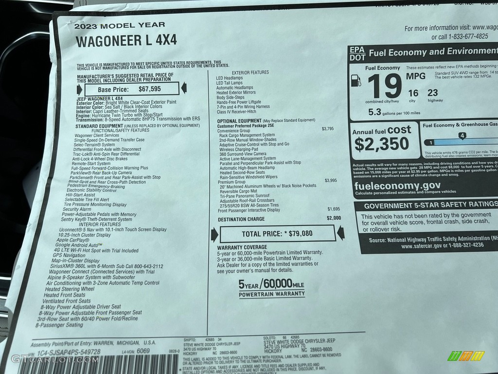 2023 Jeep Wagoneer L Base 4x4 Window Sticker Photo #146565081