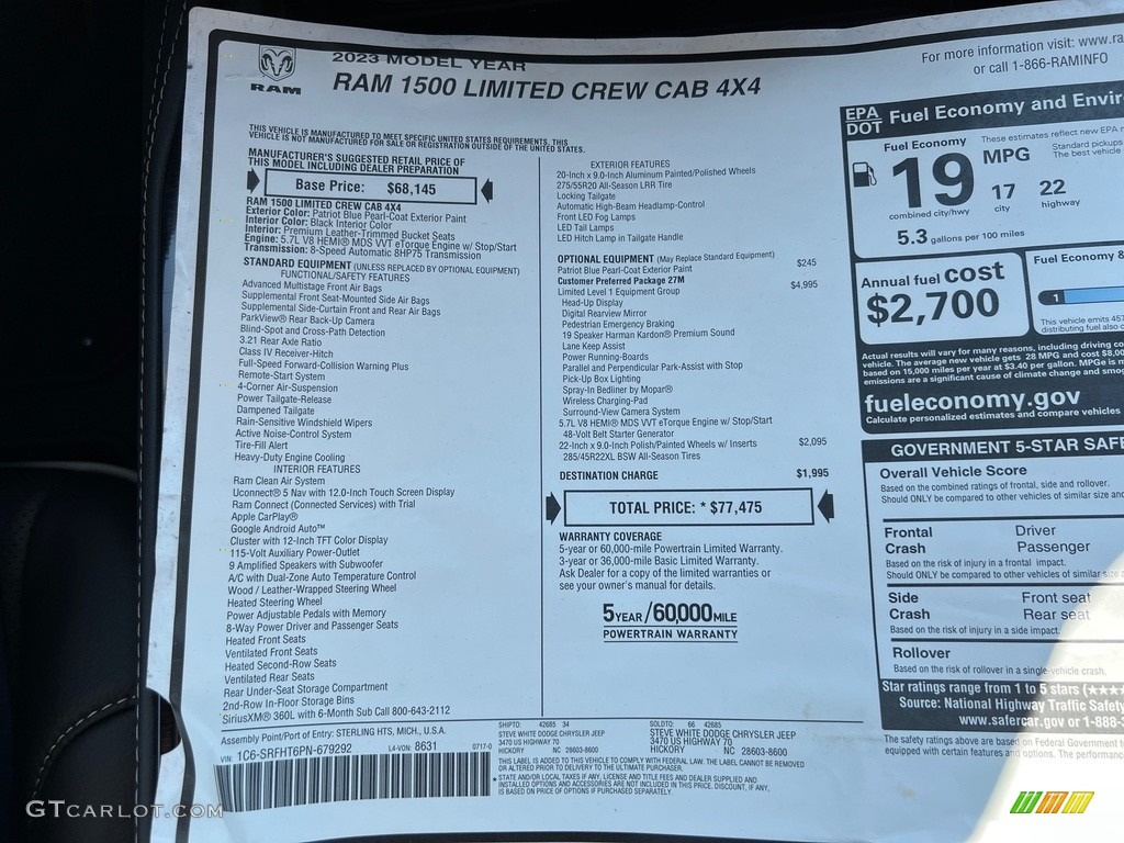 2023 1500 Limited Crew Cab 4x4 - Patriot Blue Pearl / Black photo #35
