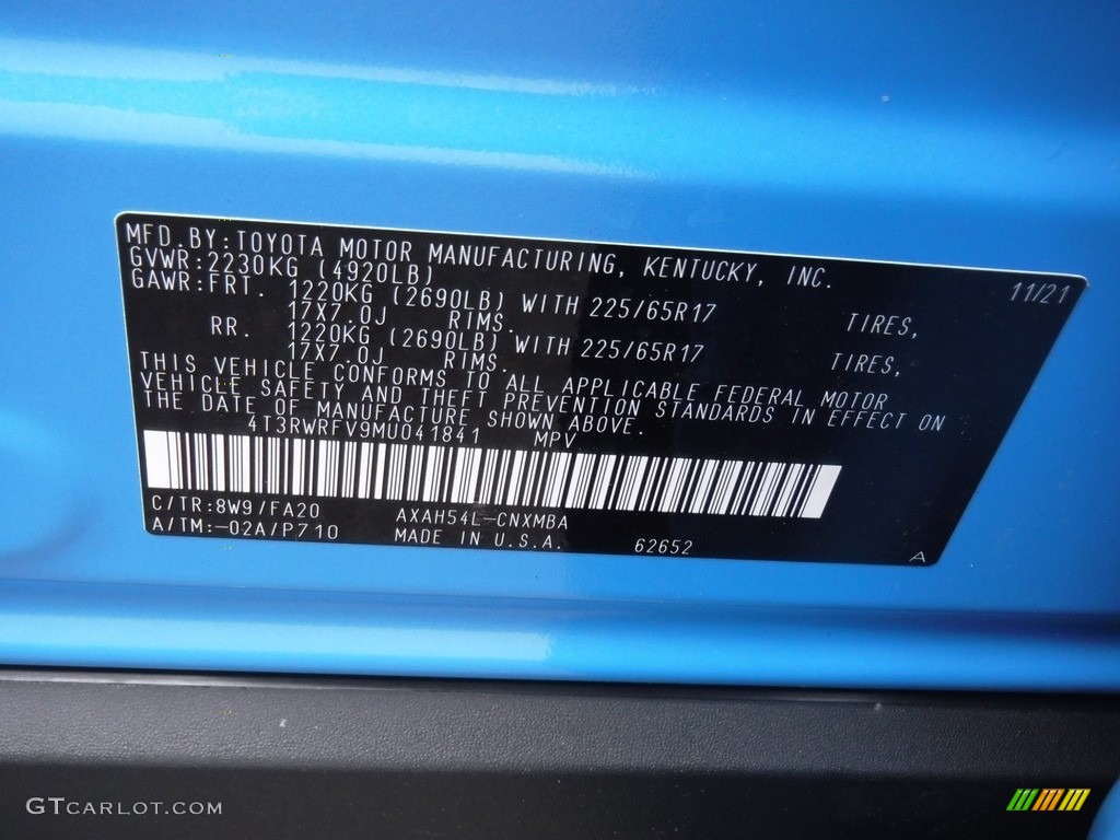 2021 RAV4 Color Code 8W9 for Blue Flame Photo #146576322