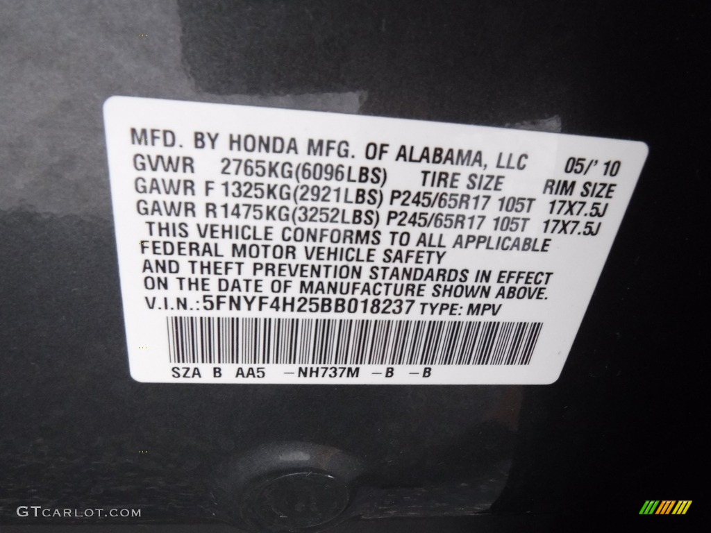 2011 Pilot LX 4WD - Polished Metal Metallic / Gray photo #31