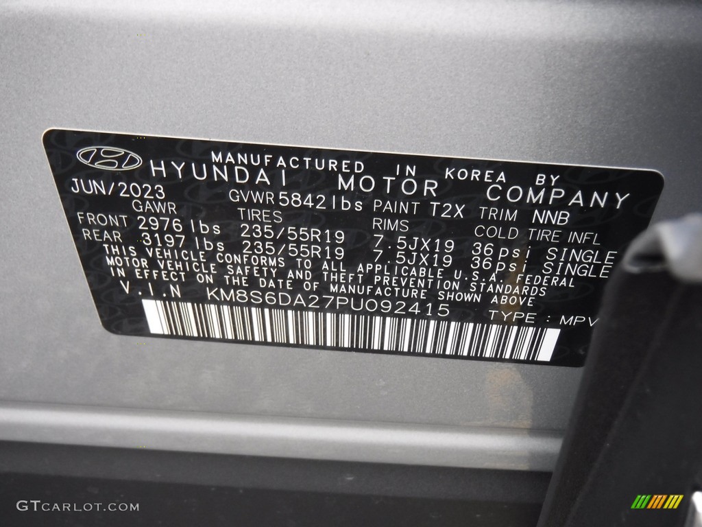 2023 Santa Fe Hybrid Color Code T2X for Shimmering Silver Photo #146580195