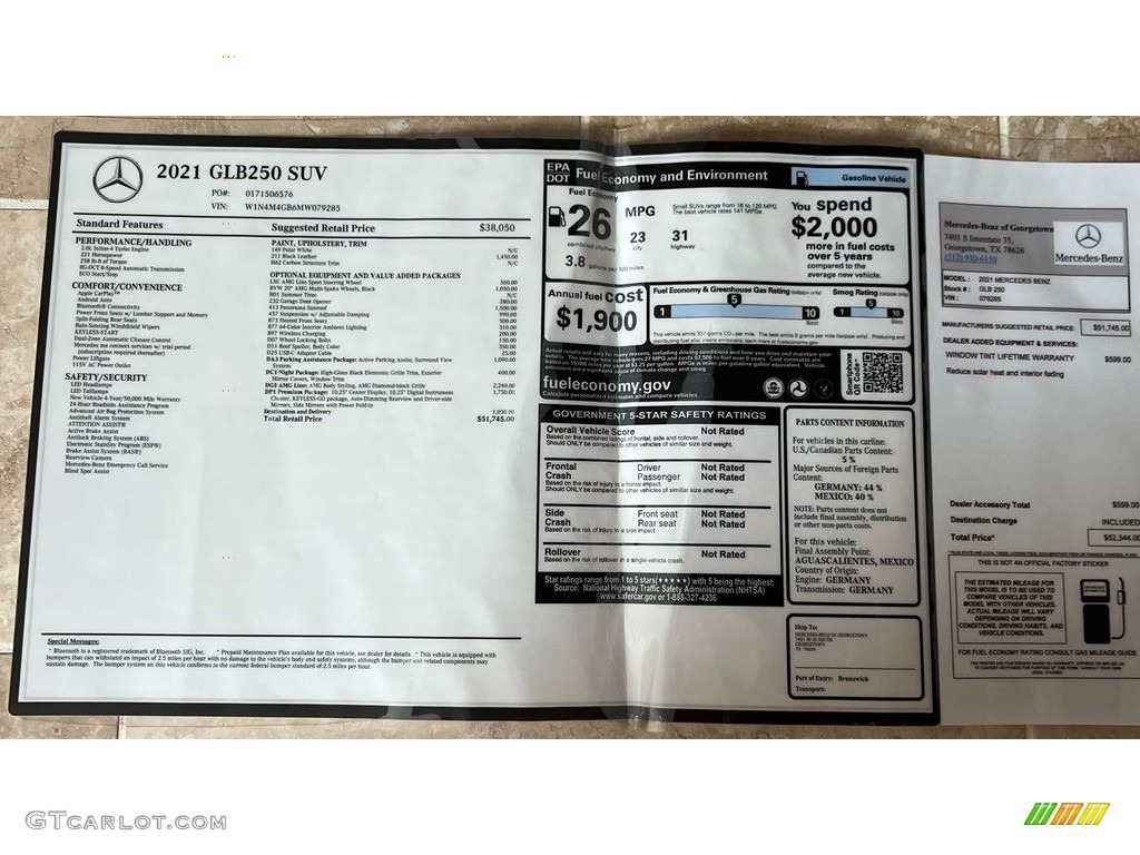 2021 Mercedes-Benz GLB 250 Window Sticker Photos