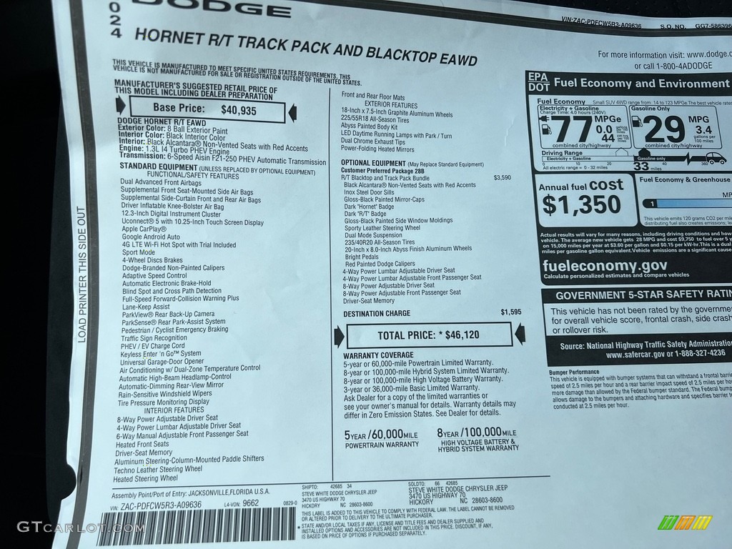 2024 Dodge Hornet R/T Track Pack/Blacktop AWD Hybrid Window Sticker Photos