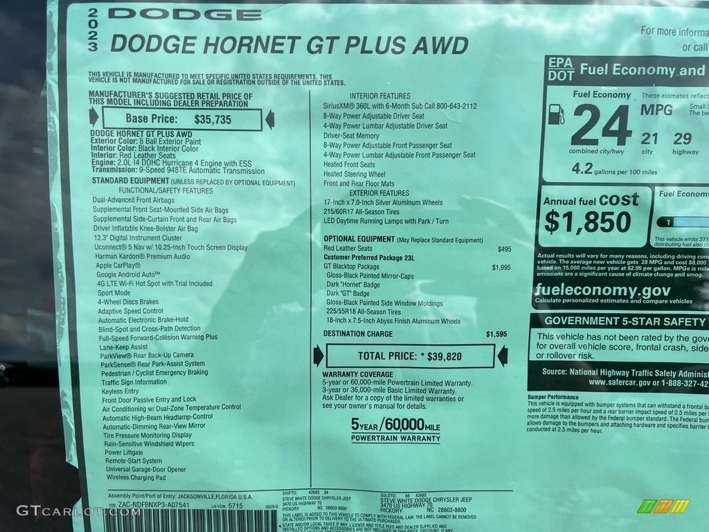 2023 Dodge Hornet GT Plus AWD Window Sticker Photo #146584385