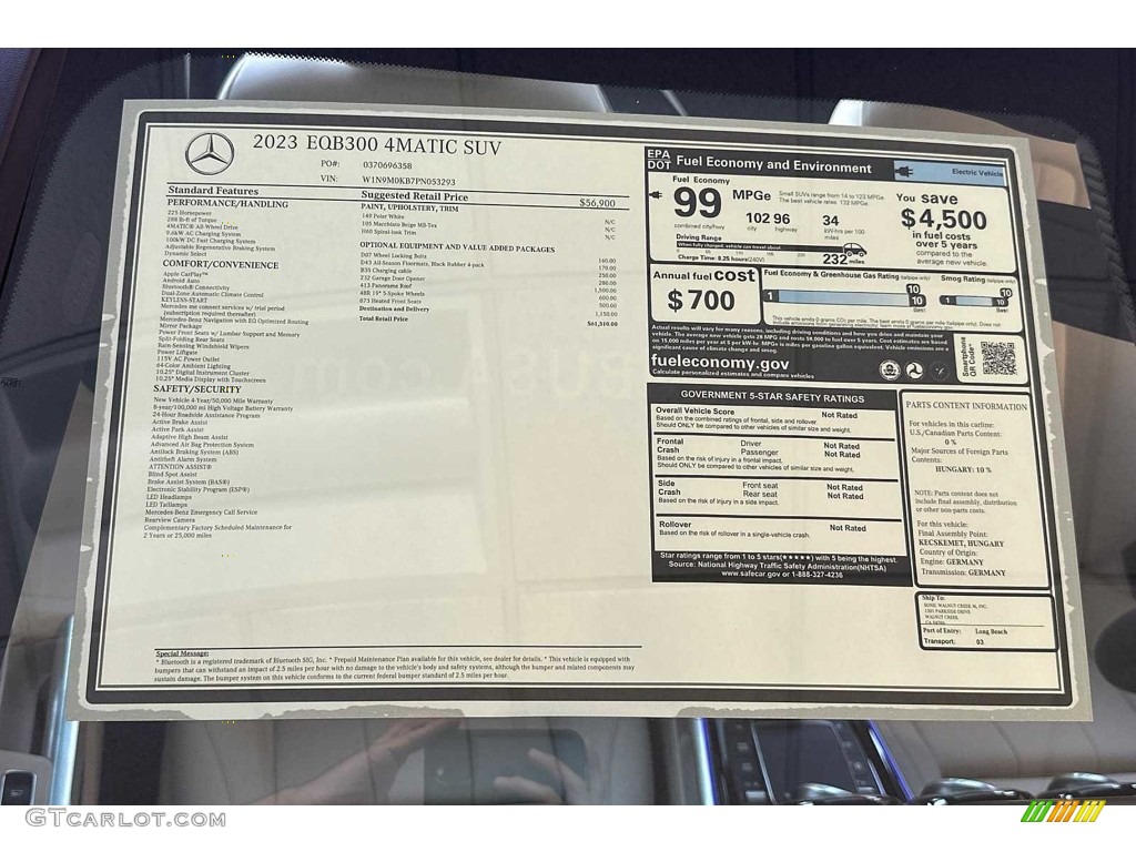 2023 Mercedes-Benz EQB 300 4Matic Window Sticker Photo #146587571