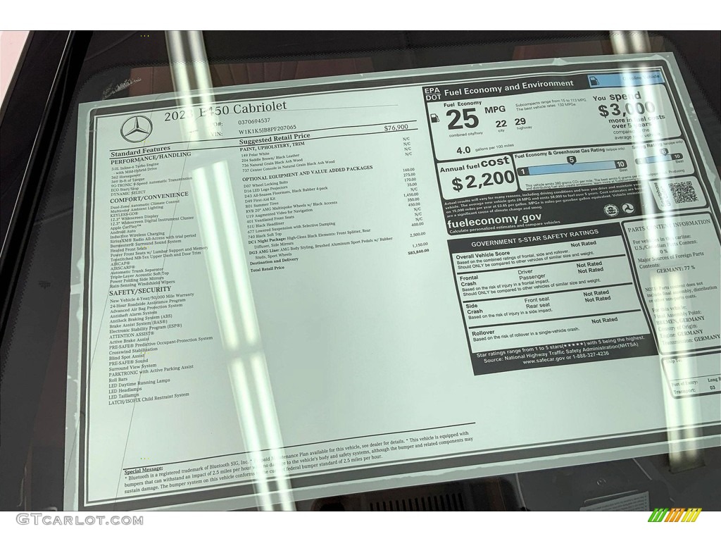 2023 Mercedes-Benz E 450 Cabriolet Window Sticker Photo #146587942