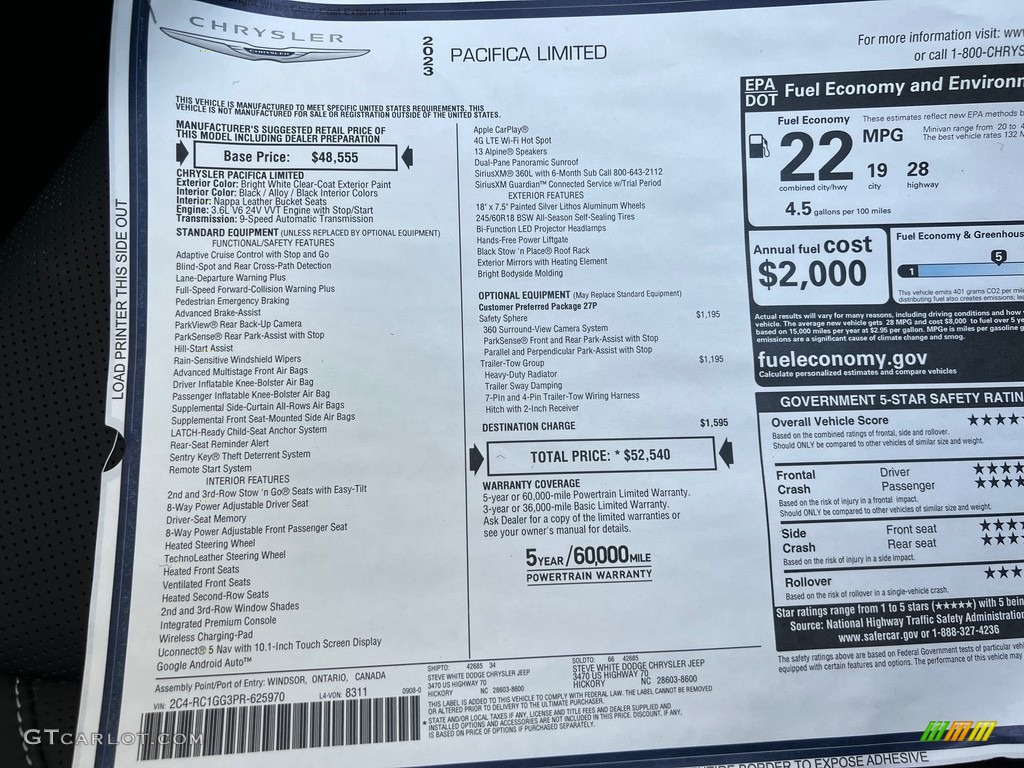 2023 Pacifica Limited - Bright White / Black/Alloy photo #34