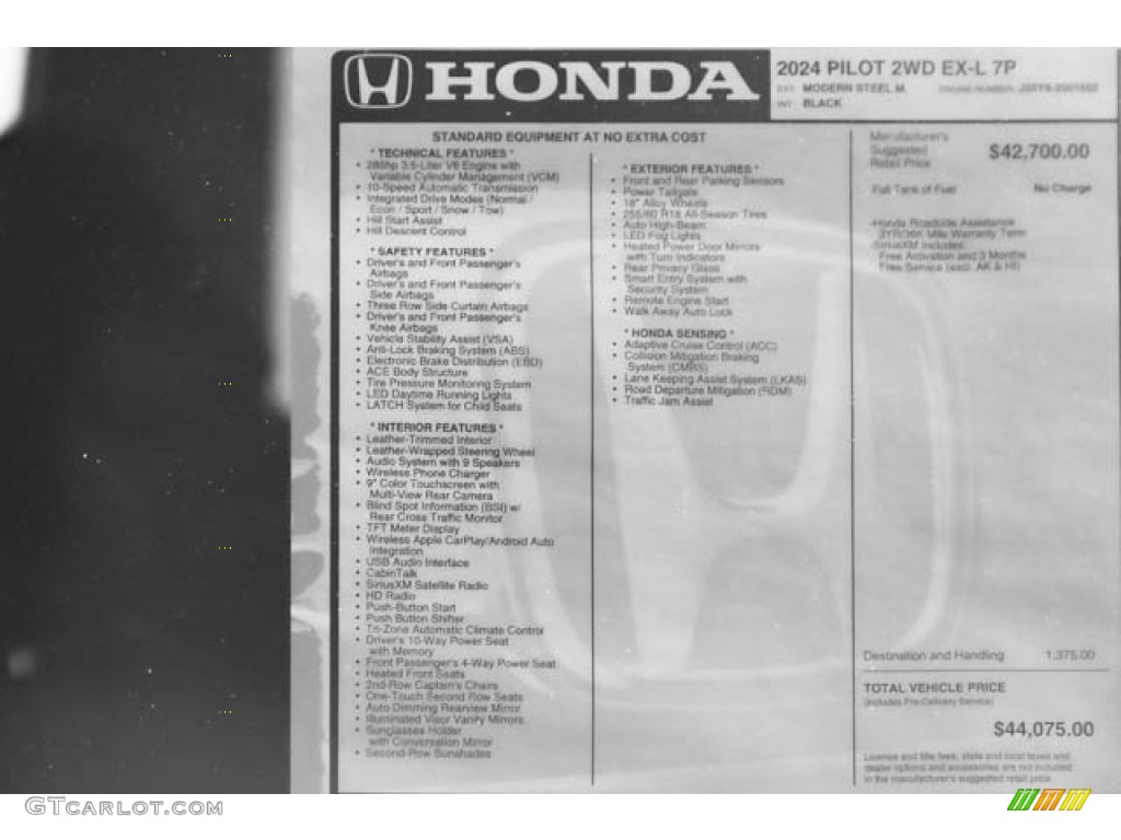 2024 Honda Pilot EX-L Window Sticker Photos