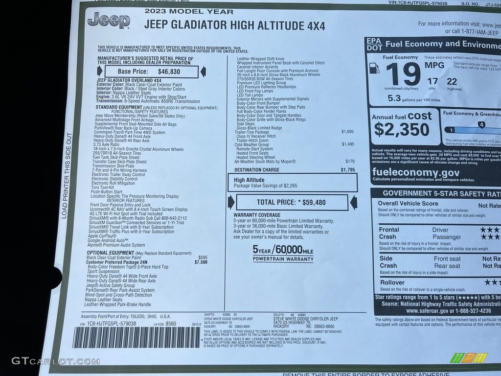 2023 Gladiator High Altitude 4x4 - Black / Steel Gray/Global Black photo #29