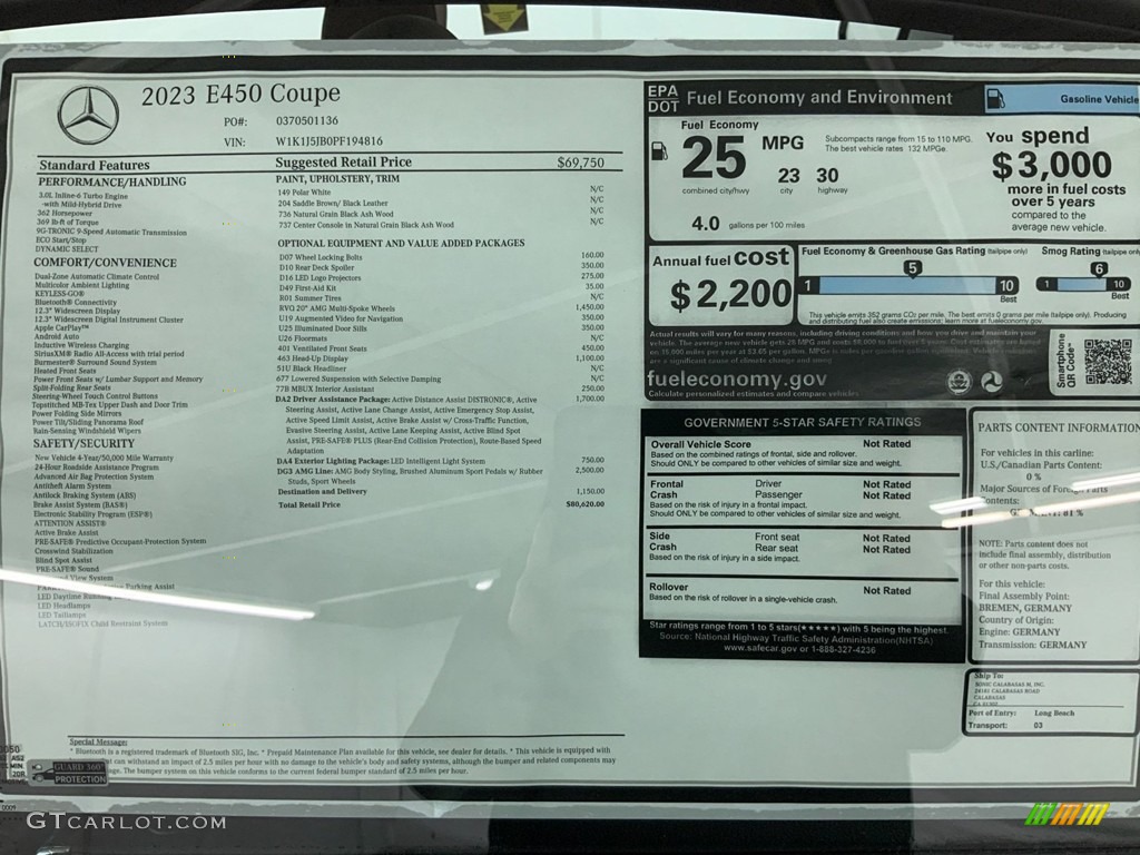 2023 Mercedes-Benz E 450 Coupe Window Sticker Photos