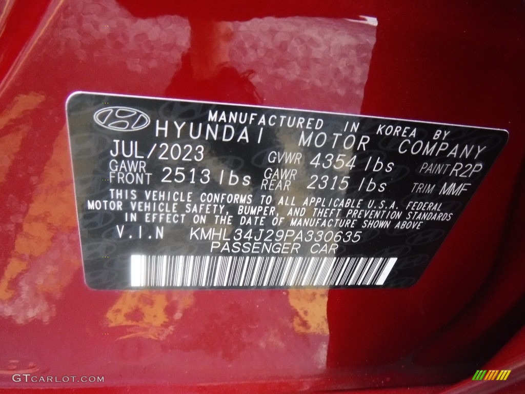 2023 Sonata Color Code R2P for Ultimate Red Photo #146598074