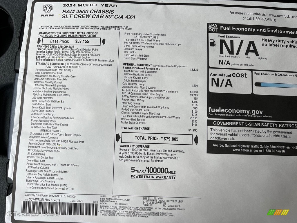 2024 Ram 4500 SLT Crew Cab 4x4 Chassis Window Sticker Photos