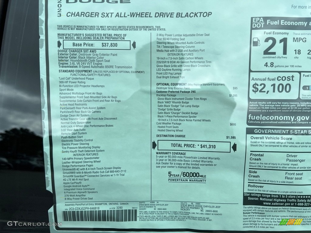 2023 Dodge Charger SXT AWD Blacktop Window Sticker Photo #146599960