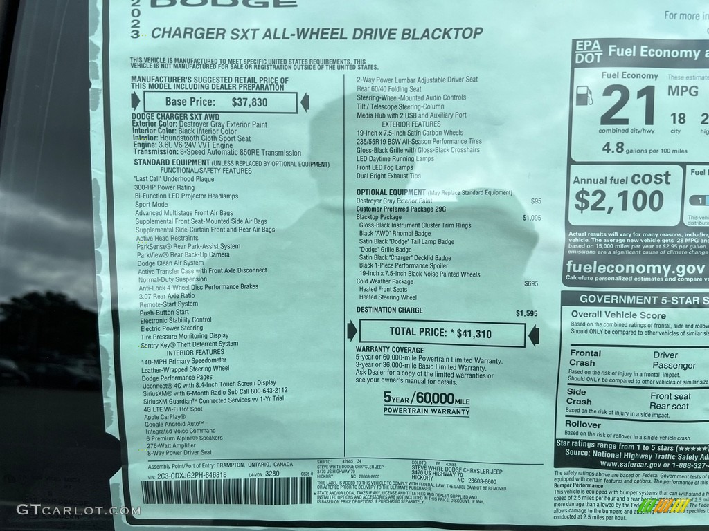 2023 Dodge Charger SXT AWD Blacktop Window Sticker Photos