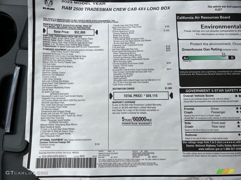 2023 2500 Tradesman Crew Cab 4x4 Chassis - Bright White / Diesel Gray/Black photo #27