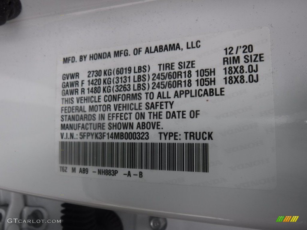 2021 Honda Ridgeline Sport AWD Color Code Photos
