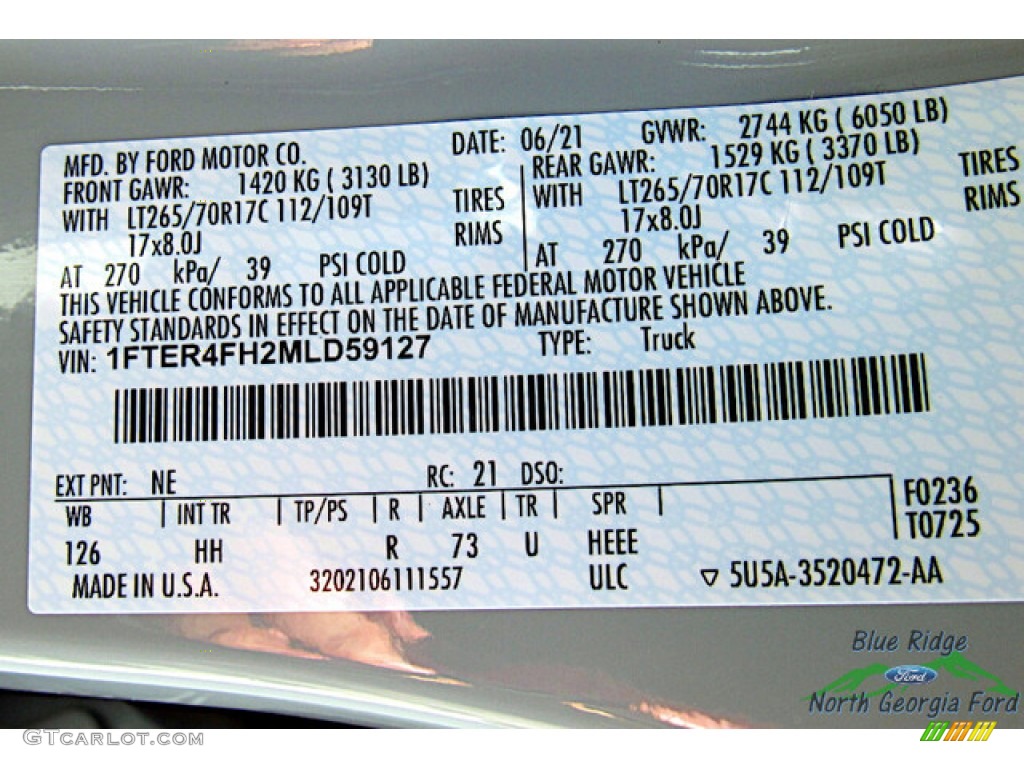 2021 Ford Ranger Lariat Tremor SuperCrew 4x4 Color Code Photos