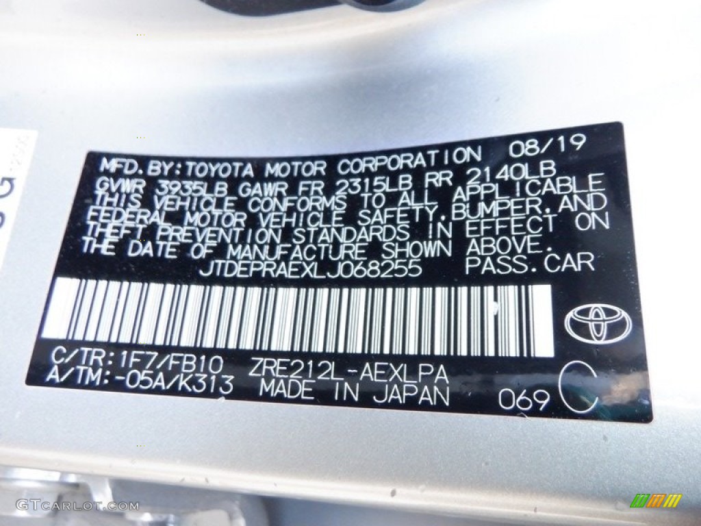 2020 Corolla Color Code 1F7 for Classic Silver Metallic Photo #146611056