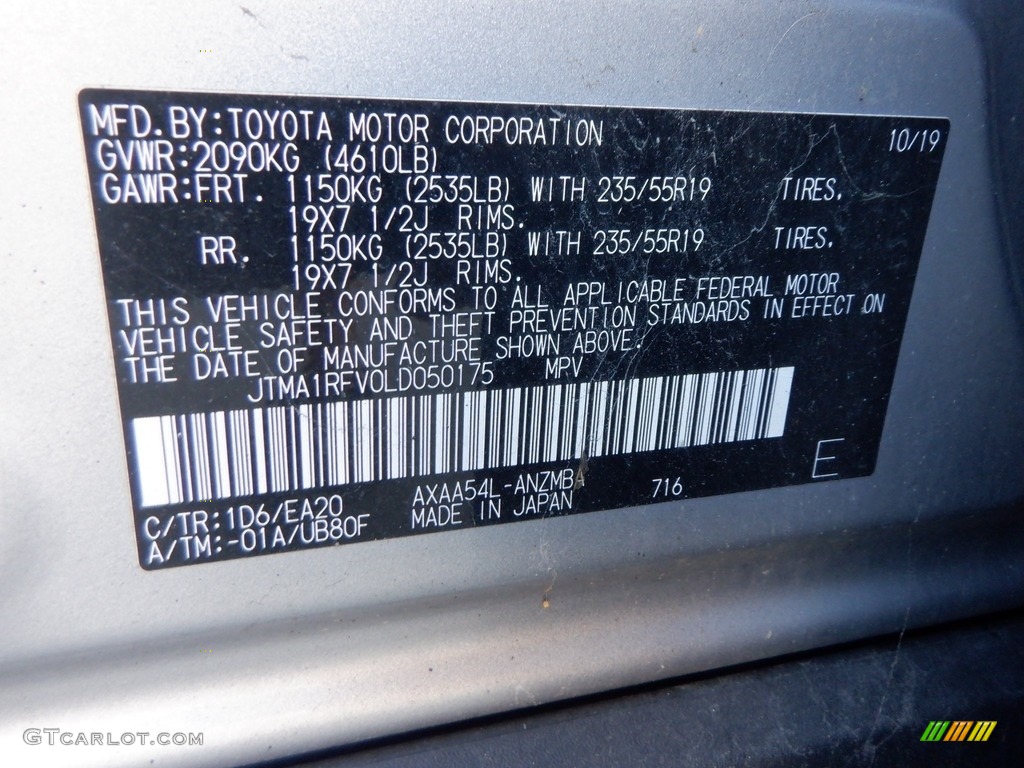 2020 RAV4 Color Code 1D6 for Silver Sky Metallic Photo #146612769