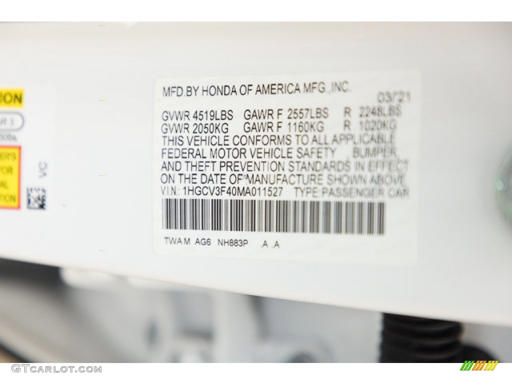 2021 Honda Accord EX Hybrid Color Code Photos