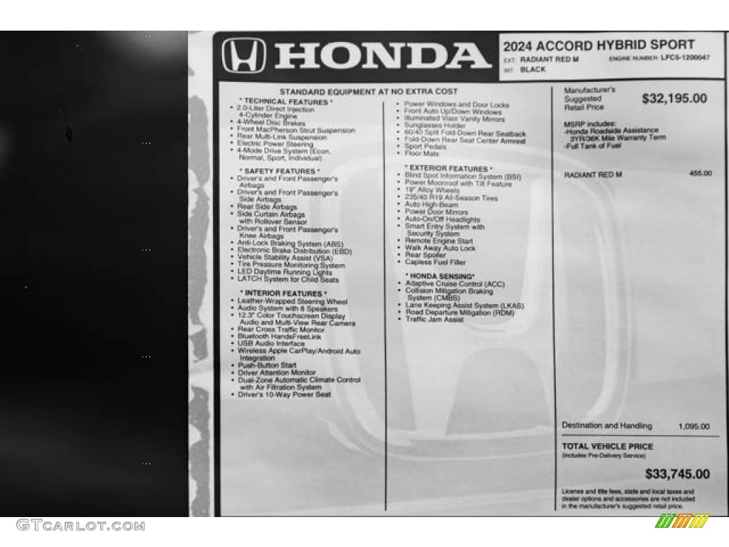 2024 Honda Accord Sport Hybrid Window Sticker Photo #146618473