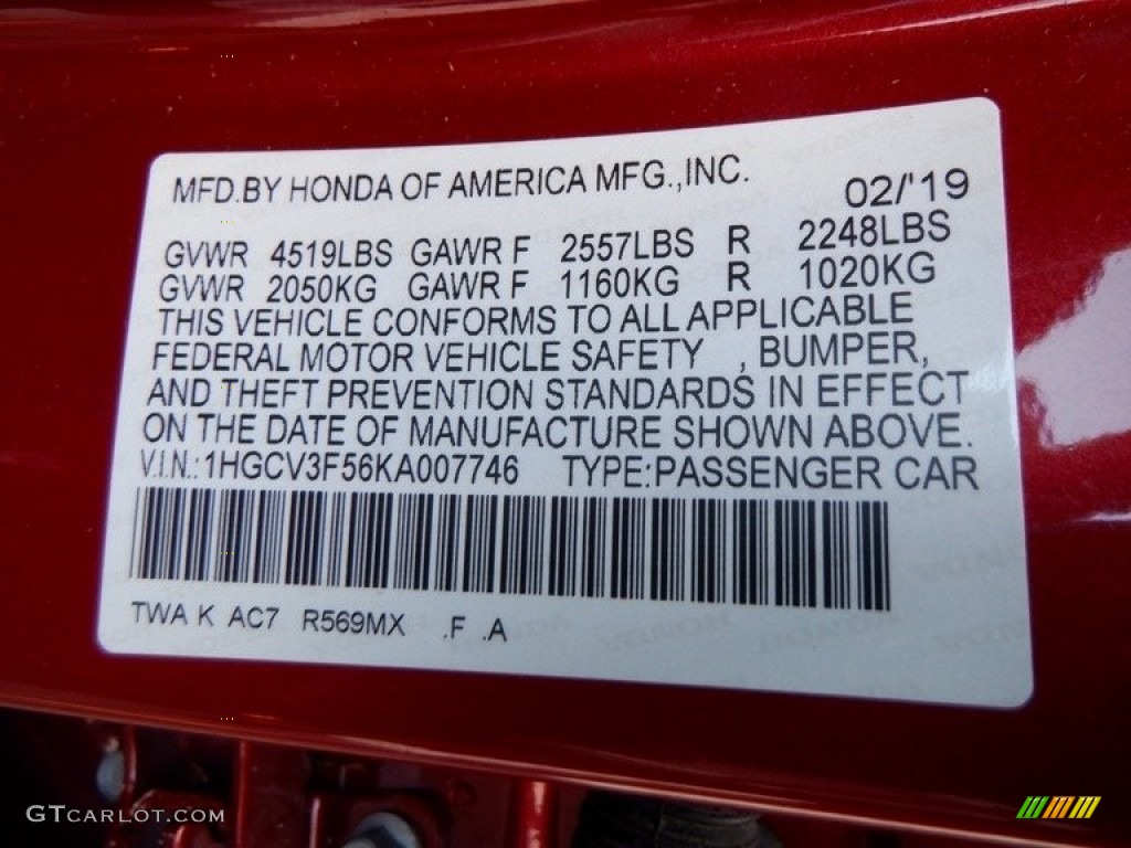 2019 Accord EX-L Hybrid Sedan - Radiant Red Metallic / Ivory photo #36