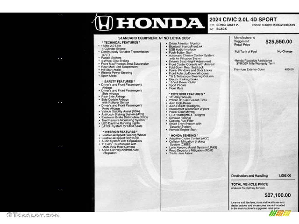 2024 Honda Civic Sport Sedan Window Sticker Photo #146619208
