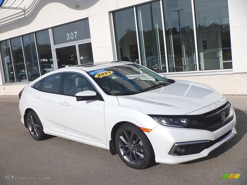 Platinum White Pearl 2021 Honda Civic EX Sedan Exterior Photo #146621693