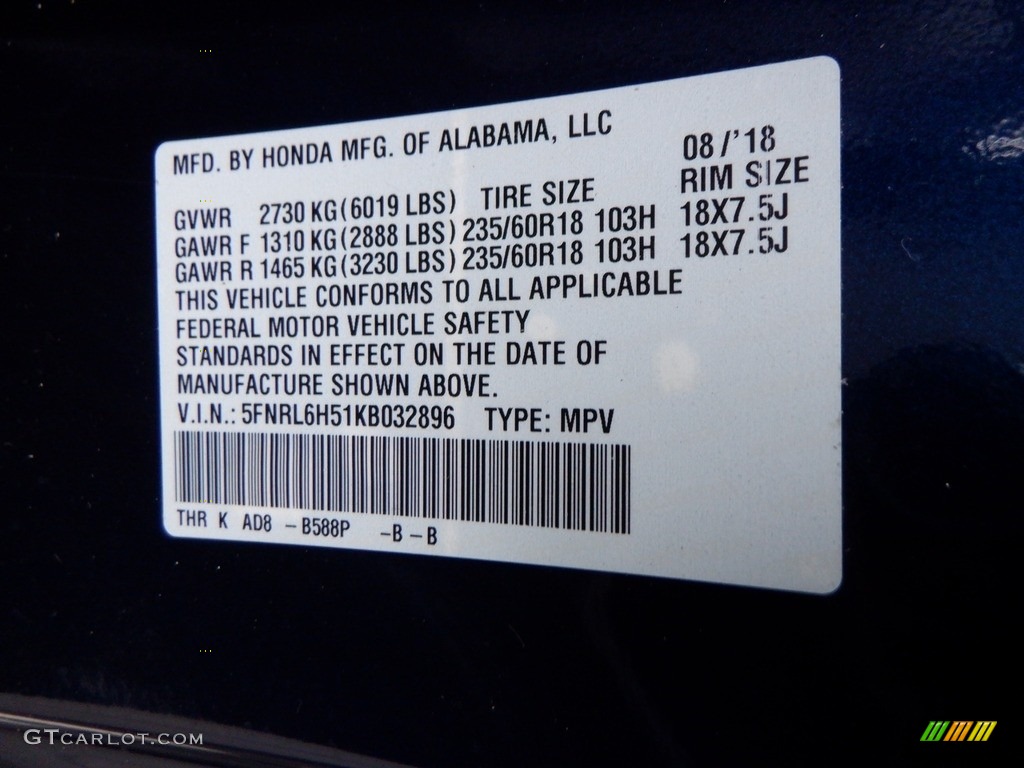 2019 Odyssey EX - Obsidian Blue Pearl / Gray photo #33