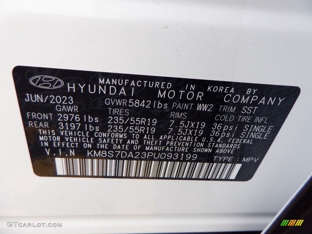 2023 Santa Fe Hybrid Color Code WW2 for Serenity White Pearl Photo #146627563