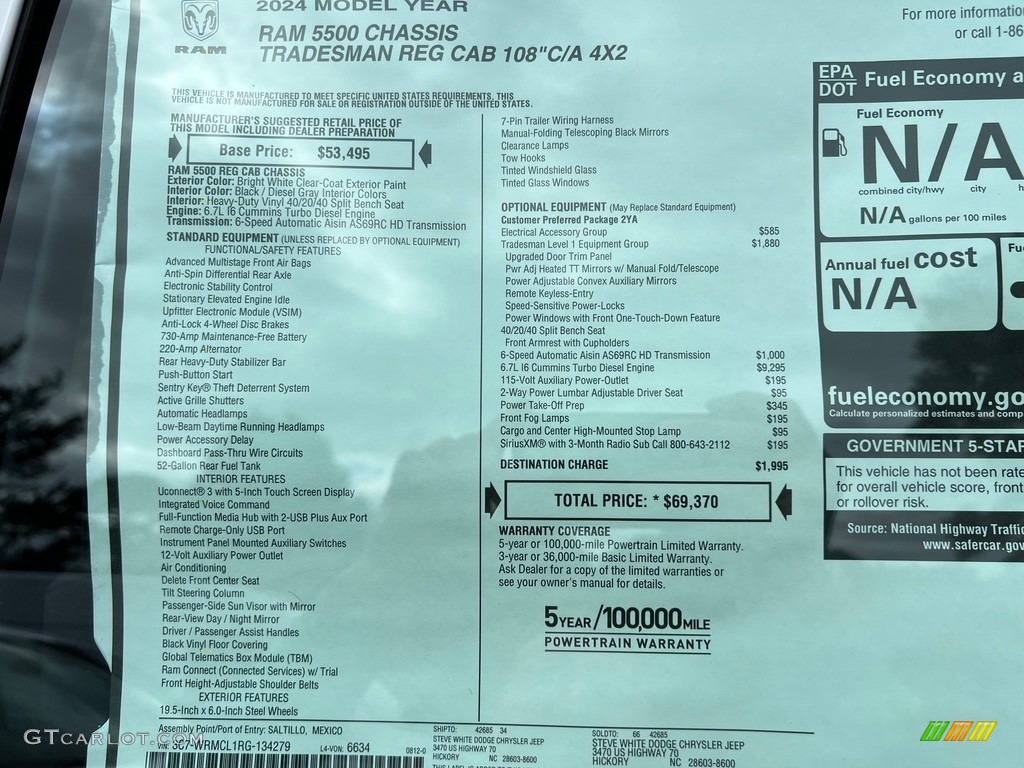 2024 Ram 5500 Tradesman Regular Cab Chassis Window Sticker Photos