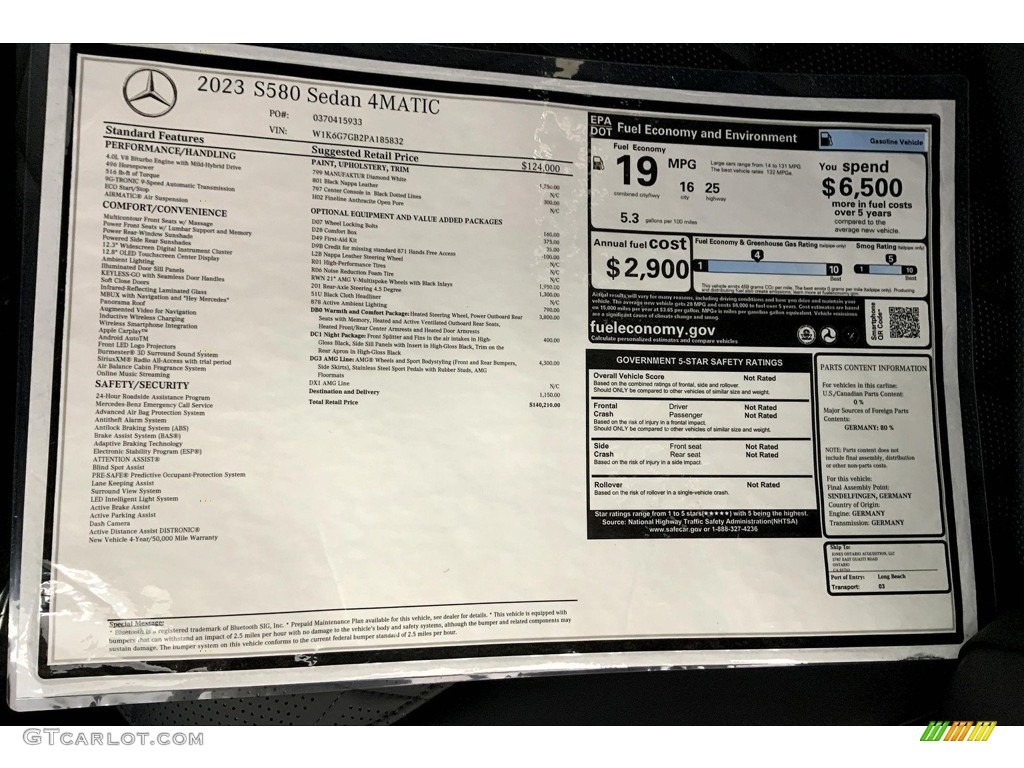 2023 Mercedes-Benz S 580 4Matic Sedan Window Sticker Photos