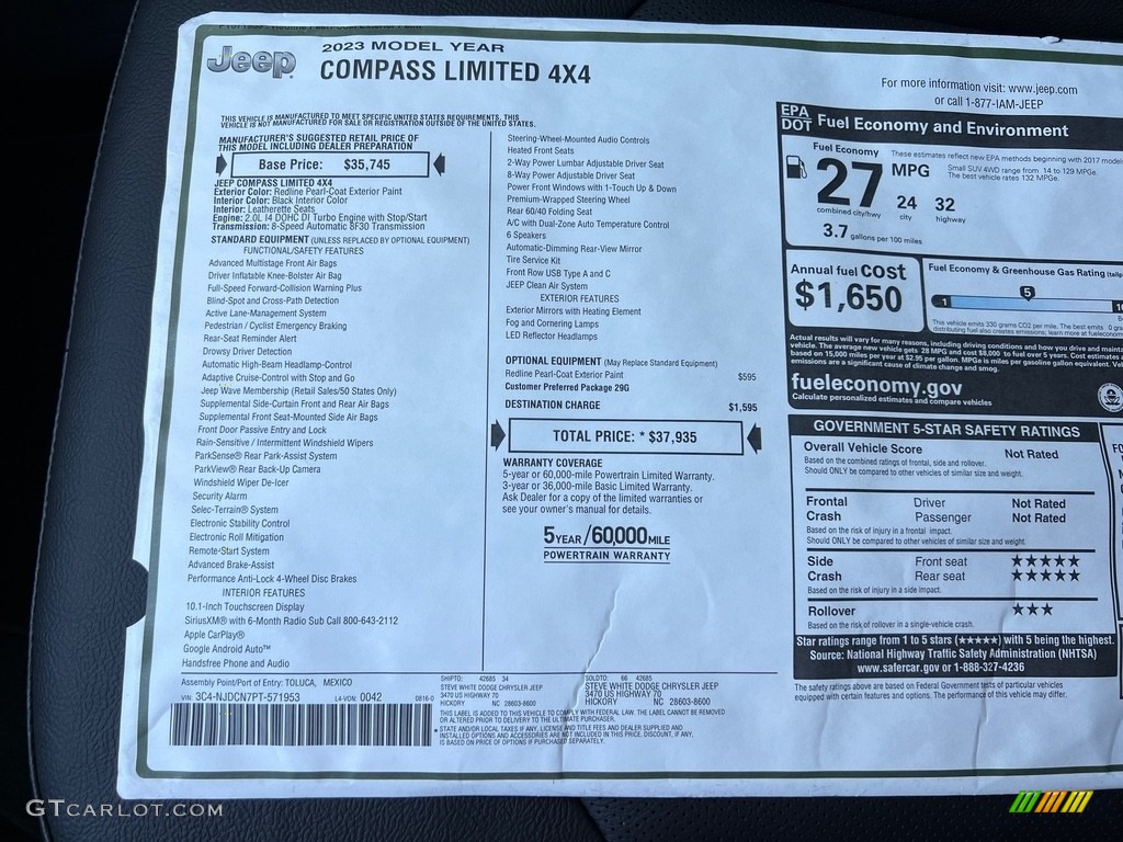 2023 Jeep Compass Limited 4x4 Window Sticker Photo #146631163