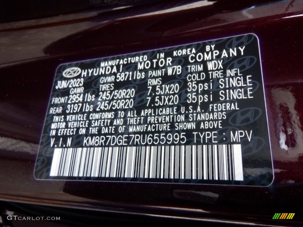 2024 Palisade Color Code W7B for Sierra Burgundy Photo #146631892