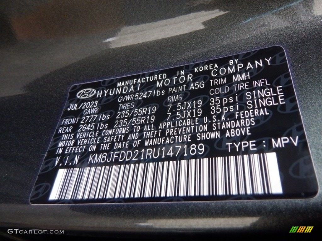 2024 Tucson Color Code A5G for Amazon Gray Photo #146632678