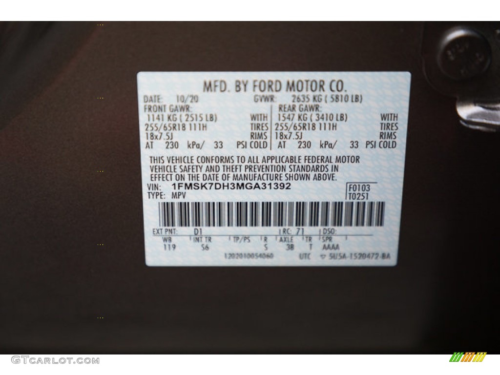 2021 Explorer Color Code D1 for Stone Gray Metallic Photo #146633215