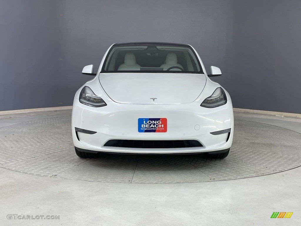 2021 Model Y Long Range AWD - Pearl White Multi-Coat / Black/White photo #2