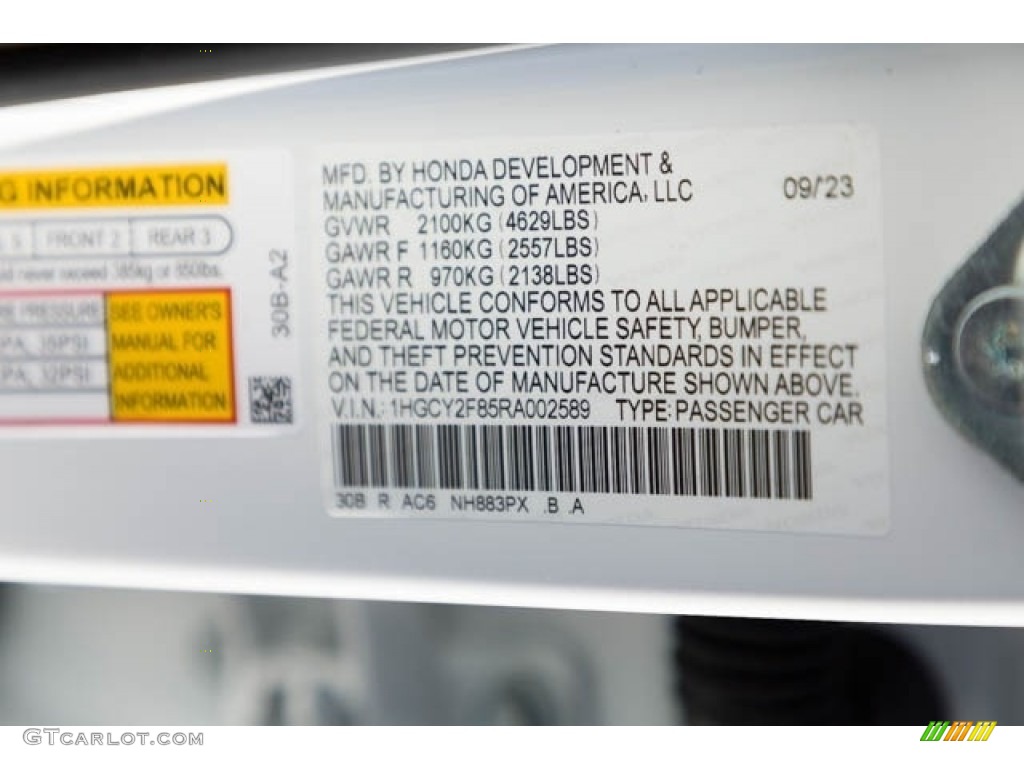 2024 Accord Color Code NH883PX for Platinum White Pearl Photo #146634274