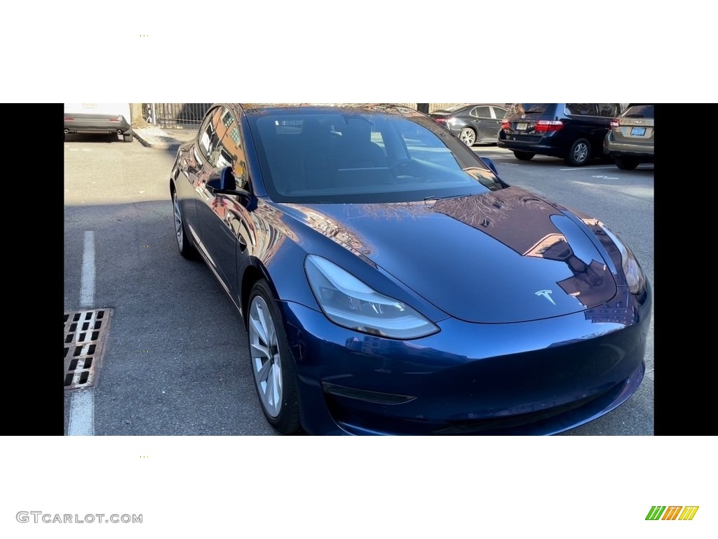 2021 Model 3 Standard Range Plus - Deep Blue Metallic / Black photo #4