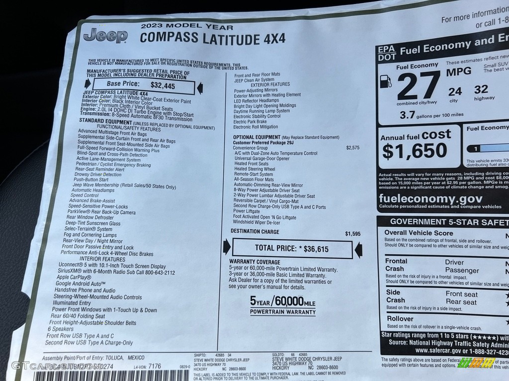 2023 Jeep Compass Latitude 4x4 Window Sticker Photo #146639620