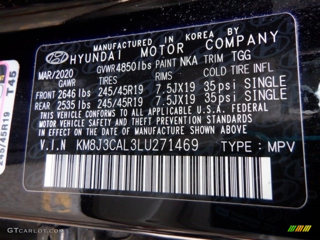 2020 Hyundai Tucson Sport AWD Color Code Photos