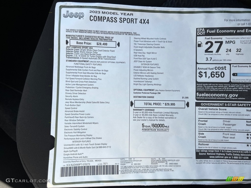 2023 Compass Sport 4x4 - Bright White / Black photo #26