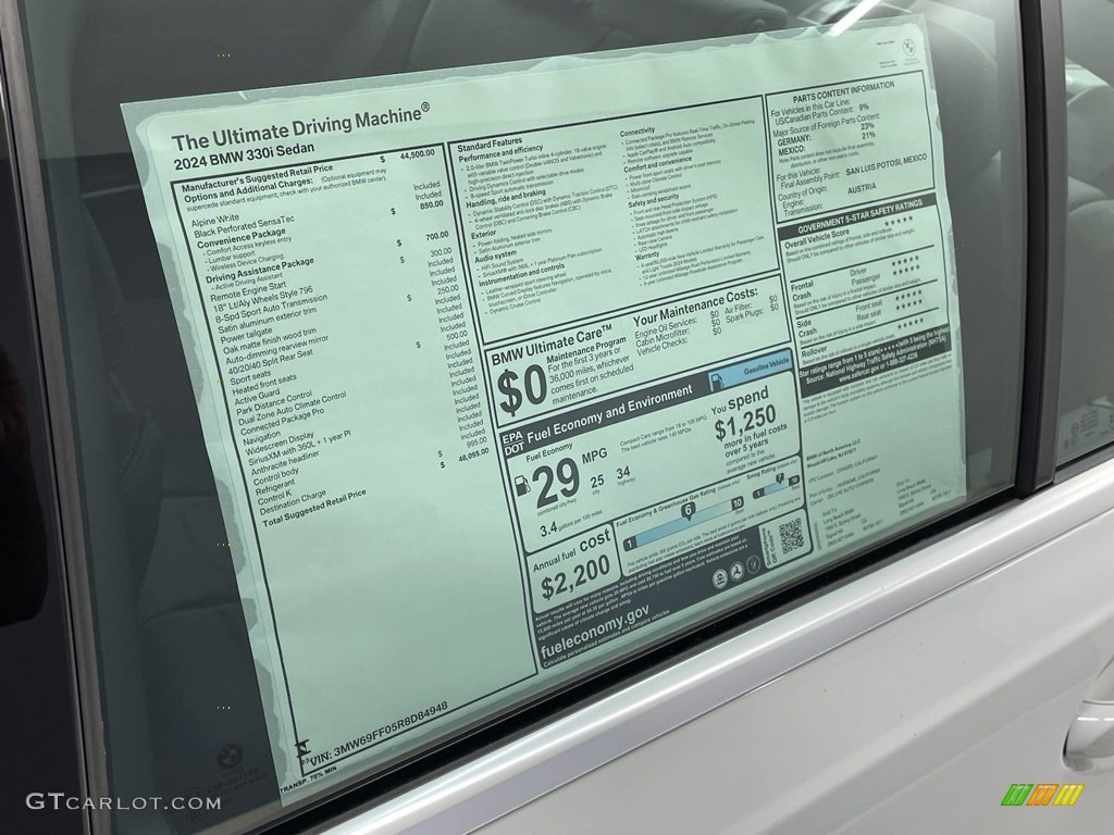 2024 BMW 3 Series 330i Sedan Window Sticker Photo #146640325