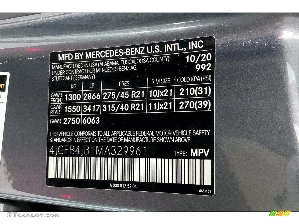 2021 GLE Color Code 992 for Selenite Grey Metallic Photo #146641195